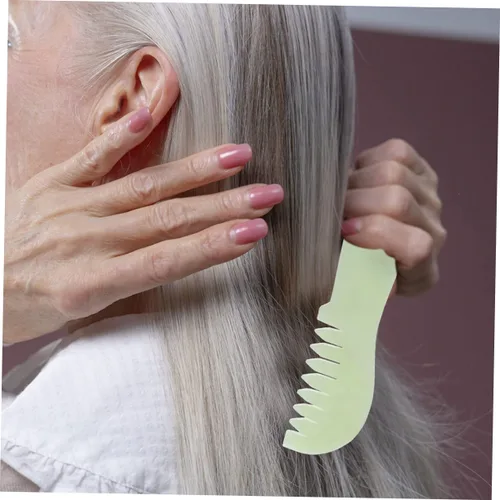 Miniatura 4 de 2 unids peine raspador cuero cabelludo cabeza jade herramienta raspado piedra para el cabello verde peines masaje de mano relajarse tablero guasha