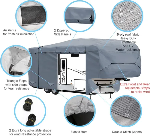 Miniatura 2 de GEARFLAG - Funda para remolque de autocaravana de 5ª rueda, transportador de juguetes, 5 capas superiores con tiras laterales reforzadas a prueba