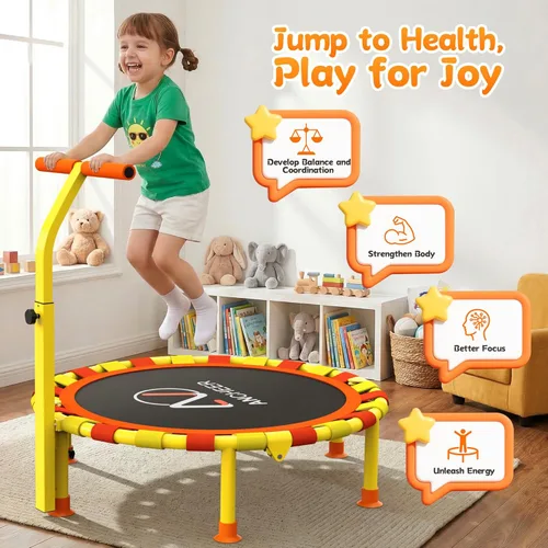 Miniatura 2 de ANCHEER 38'' Toddler Trampoline with Adjustable Handle, 150lbs Capacity Mini Trampoline for Kids Ages 1-6, Foldable & Easy to Assemble