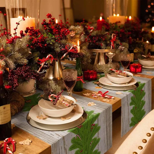 Miniatura 2 de Camino de mesa con guirnalda de Navidad, algodón y lino, para decoración de Navidad, bufanda larga de 48 pulgadas, para vacaciones, invierno