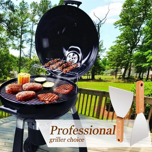 Miniatura 7 de Leonyo - Juego de 3 raspadores para parrilla, de acero inoxidable, con parte superior plana, para Teppanyaki, barbacoa, masa, panqueques, pizza