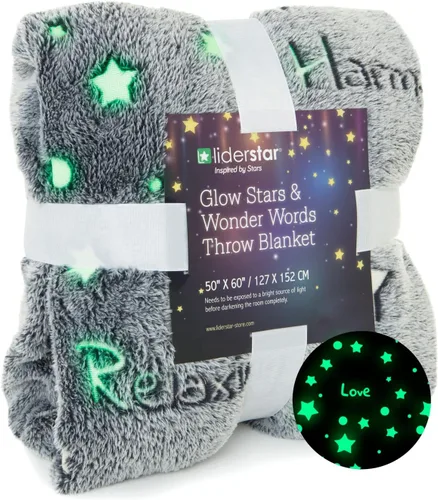 Manta que brilla en la oscuridad, súper suave y acogedora de forro polar de peluche con estrellas y palabras de sanación, regalo de cumpleaños para