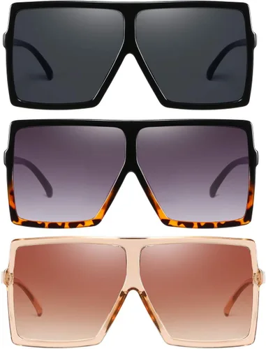 Miniatura 2 de Gafas de sol de 3 piezas para mujer y hombre, montura grande, gafas retro cuadradas