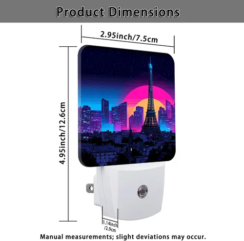 Miniatura 3 de Paris Tower Night Lights Plug Into Wall, Retro Futuristic City Skyline Sunset Summer Peach Dusk to Dawn Led Plug in Night Lights for Bathroom