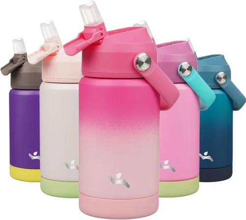 Miniatura 19 de Konokyo Botella de agua aislada con tapa de pajilla, botella de metal al vacío de acero inoxidable de 18 onzas con mango de silicona, color negro