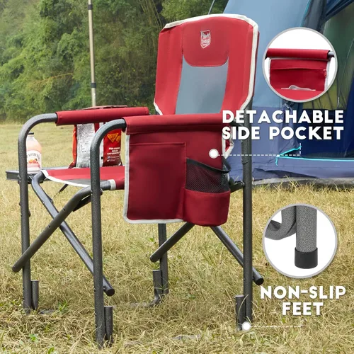 Miniatura 7 de TIMBER RIDGE Silla de camping de aluminio extra grande, silla de director portátil y ligera con mesa auxiliar, bolsillo lateral desmontable para Rojo