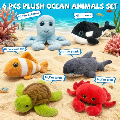 Miniatura 3 de 6 animales de peluche de animales marinos pequeños a granel, animales marinos, peluches suaves de animales marinos, lindos peluches de tortuga