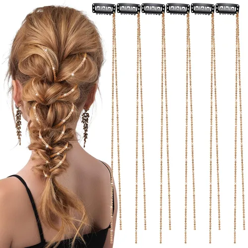 Miniatura 11 de Chunyin 6 Piezas Cadenas de Cabello con Diamantes de Imitación para Mujer Encanto de Perla Accesorios de Joyería para el Cabello con Diamantes