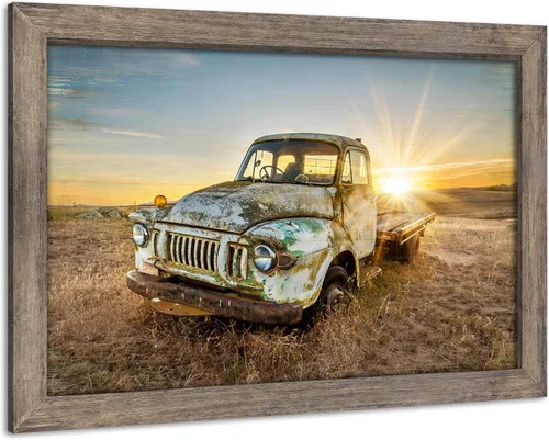 Miniatura 16 de Lienzo decorativo para pared de automóvil oxidado: cuadros de camiones viejos impresos en lienzo para dormitorio