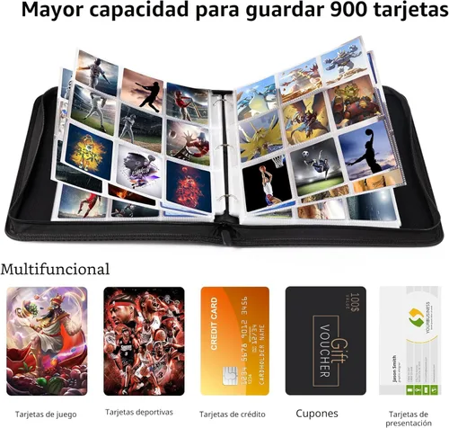 Miniatura 3 de WOT I Carpeta para tarjetas de intercambio, 900 bolsillos con cremallera, bolsillos de doble cara, funda de transporte para tarjetas de béisbol