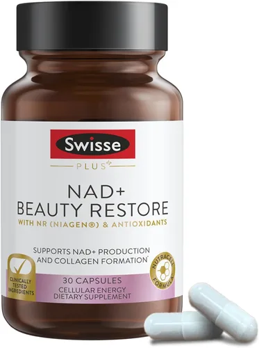 Swisse Plus NAD+ Beauty Restore | Ingredientes clínicamente probados | Suplemento NAD+ para hombres y mujeres | Apoya la formación de colágeno,