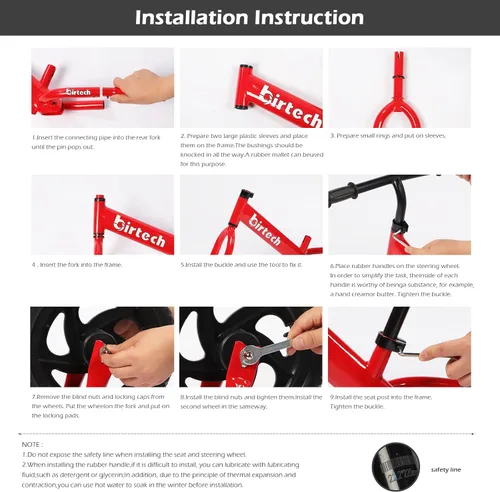 Miniatura 7 de Bicicleta de equilibrio Birtech para niños de 2 a 5 años, bicicleta de 12 pulgadas para niños pequeños, bicicleta de entrenamiento sin pedal, Rojo