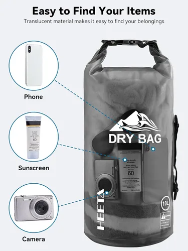 Miniatura 7 de HEETA Bolsa Seca Impermeable para Mujeres y Hombres, 5L/10L/20L/30L/40L Tapa Enrollable Bolsa de Almacenamiento Seca Ligera Mochila con Funda