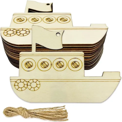 30 piezas de recortes de madera sin terminar, recortes de manualidades en blanco, adornos colgantes en forma de velero, etiquetas de regalo para