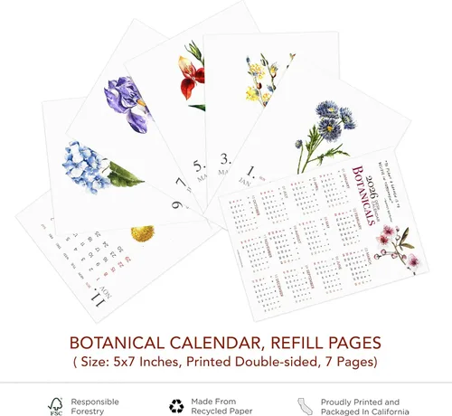 Miniatura 4 de Calendario para escritorio 2026 - Calendario mensual botánico de acuarela, hecho en EE. UU., páginas de 5x7 con citas motivacionales, soporte