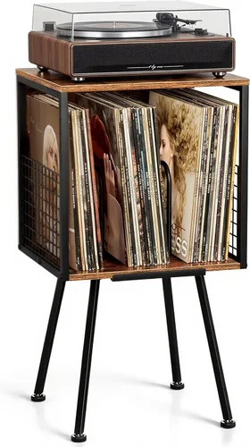 Miniatura 12 de Faesun - Soporte para tocadiscos con almacenamiento, soporta más de 100 discos de vinilo, mesa para tocadiscos industrial con estante