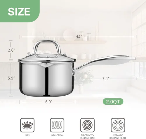 Miniatura 3 de Cacerola antiadherente de 2 cuartos con tapa, cacerola de cerámica pequeña para cocinar, no tóxica, libre de PTFE y PFOA - apta para horno