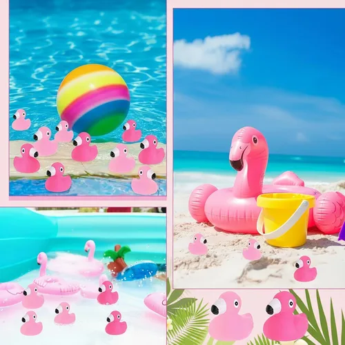 Miniatura 7 de Jerify Pato de goma flamenco a granel rosa rosa claro flamenco baño flotante verano playa patos de goma para fiesta de ducha, premios de decoración