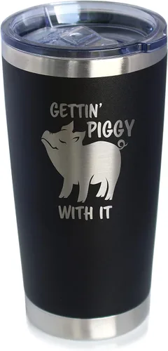 Gettin Piggy - Vaso de café aislado con tapa deslizante, taza aislada de acero inoxidable, regalos de café con temas de cerdo, color negro