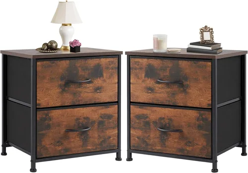 DUMOS Mesita de noche pequeña con 2 cajones de tela, mesa auxiliar para dormitorio, muebles de almacenamiento para mesita de noche de 20 pulgadas de