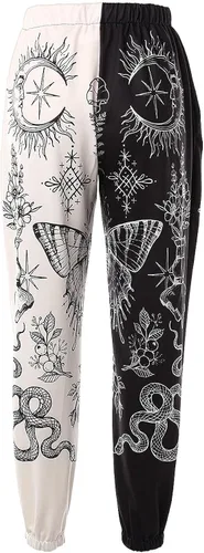 Miniatura 4 de Amuver - Pantalones de harén estilo hippie bohemio de los años 90 para mujer cintura fruncida estampado de retazos pantalones deportivos para yoga