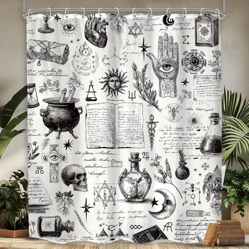 Miniatura 23 de Cortina de ducha con diseño de calavera de neón de 60 pulgadas de ancho x 72 pulgadas de alto, esqueleto gótico, espeluznante, único hueso fresco