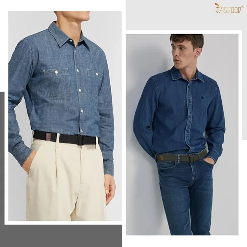Miniatura 4 de JASGOOD Cinturones de tela de lona para hombre, cinturones casuales de tela con hebilla de doble anillo negro, paquete de 2