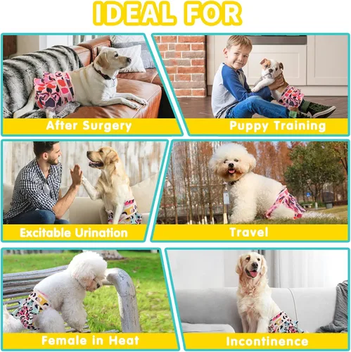 Miniatura 8 de Pañales Lavables para Perras Hembras Paquete de 3 Reutilizables Premium Altamente Absorbentes, Pañal Flexible para Cachorros, Pañales Duraderos a