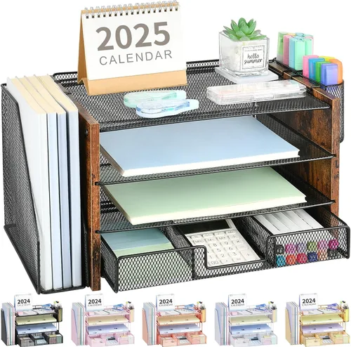Miniatura 11 de OPNICE - Organizadores de escritorio y accesorios, para espacio de trabajo, suministros de oficina, organizador de archivos con 2 soportes para Negro