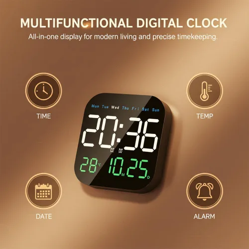 Miniatura 3 de Reloj de pared digital con pantalla grande 2026 Reloj despertador LED con control remoto, temperatura, día calendario, brillo regulable