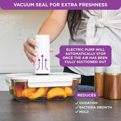 Miniatura 5 de HOLDN’ STORAGE Recipientes de almacenamiento al vacío para alimentos, juego de 4 recipientes de compartimentos y bomba electrónica - Mantenga