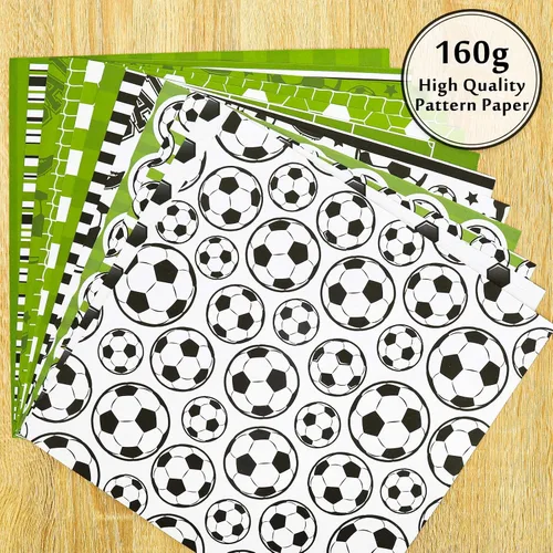 Miniatura 5 de Whaline Papel de 24 hojas de papel con patrón de fútbol, pelota de fútbol, campo de recortes, papel de doble cara para manualidades, papel