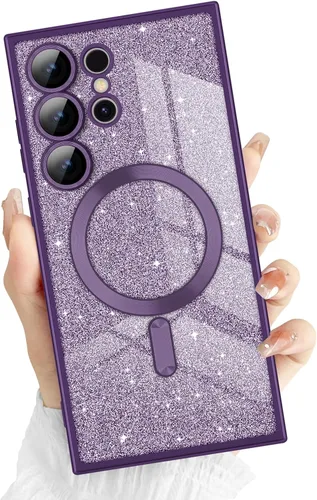 Miniatura 29 de Newseego Funda ultra magnética para Samsung Galaxy S22, funda de lujo con purpurina para mujeres y niñas, protección completa de la lente de la Negro