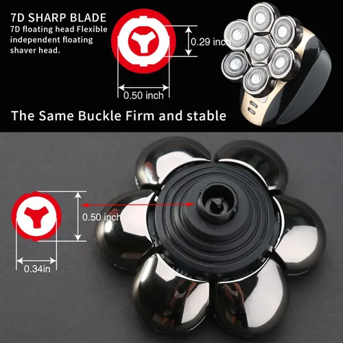 Miniatura 3 de Cabezal de repuesto para afeitadora de cabeza de 7 cuchillas, cabeza de cuchilla de repuesto universal para hombres (7D plateado)