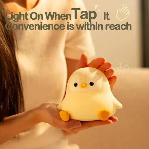 Miniatura 5 de ATSUI Luz Nocturna de Pingüino, Lámpara Nocturna de Animal Novelosa y Esponjosa LED, Silicona de Grado Alimentario, Atenuable en 2 Niveles, Luz