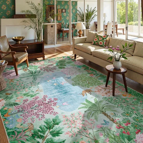 Miniatura 11 de Lahome Alfombra de Otoño Selva 5 x 7 pies para sala de estar y dormitorio, lavable a máquina, alfombra suave de atardecer para niños para sala