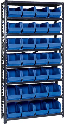 Miniatura 45 de Quantum QSBU-245BK Heavy Duty Shelving Unit with (7) Shelves and (24) QUS245 Black Bins for Garage Warehouse Storage Distribution 400 lb Load
