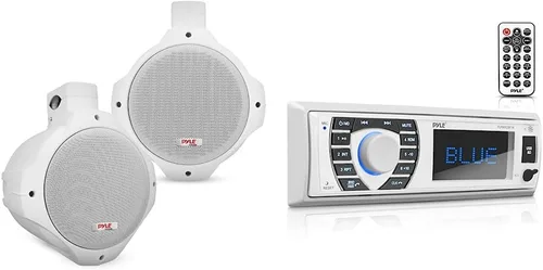 Pyle Altavoces de torre de wakeboard marinos impermeables + paquete estéreo receptor marino Bluetooth | Sistema de audio Bluetooth para barco de 300