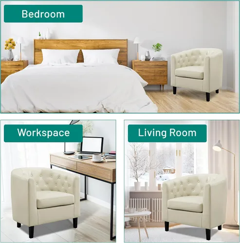 Miniatura 6 de Naomi Home Emma - Silla acentuada con botones copetados de imitación de cuero, silla de barril estilo midcentury moderno, sillón cómodo, sillas