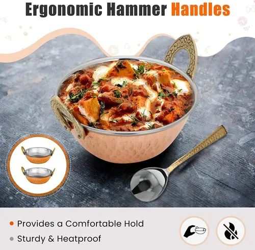 Miniatura 4 de Karahi de acero inoxidable de alta calidad con fondo de cobre, utensilios multiusos indios, juego de 2 Kadhai, 5 pulgadas