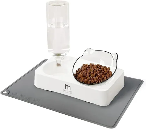 Miniatura 11 de Marchul Cuenco doble elevado para perros y gatos, juego de cuencos de agua y comida para mascotas, platos inclinados elevados en 15° para interiores