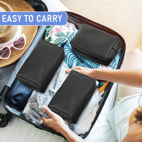 Miniatura 4 de Gerrii Bolsa de maquillaje de piel sintética, 6 piezas, bolsa de cosméticos impermeable con cremallera, organizador de artículos de tocador