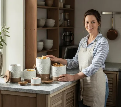 Miniatura 7 de Miamolo Botes de cerámica para café Contenedores de cocina para almacenamiento de alimentos para especias, azúcar, bolsas de té, botes apilables