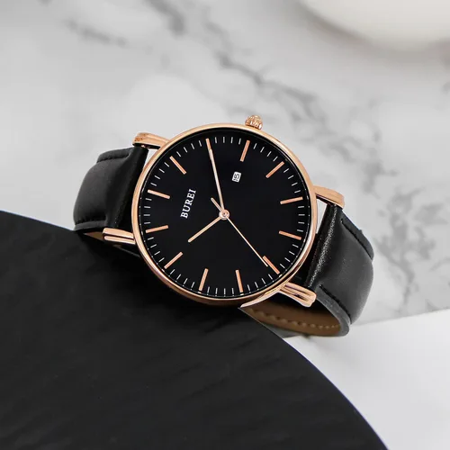 Miniatura 3 de BUREI - Reloj de pulsera analógico para hombre con fecha y correa de piel