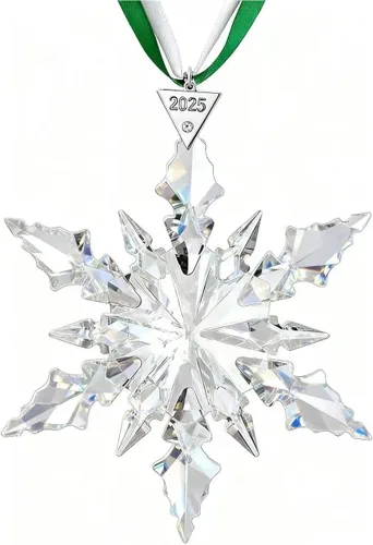 Miniatura 10 de Adornos de Navidad anuales 2025 con estrella de copo de nieve de cristal, adornos para árbol de Navidad, colgante, atrapasoles, decoración colgante