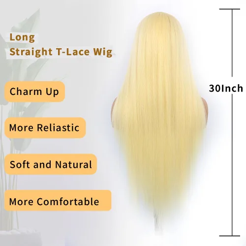 Miniatura 4 de Peluca rubia sintética con encaje frontal, predepilada 613, peluca de cabello largo para mujer, peluca sedosa y recta con parte media sin pegamento