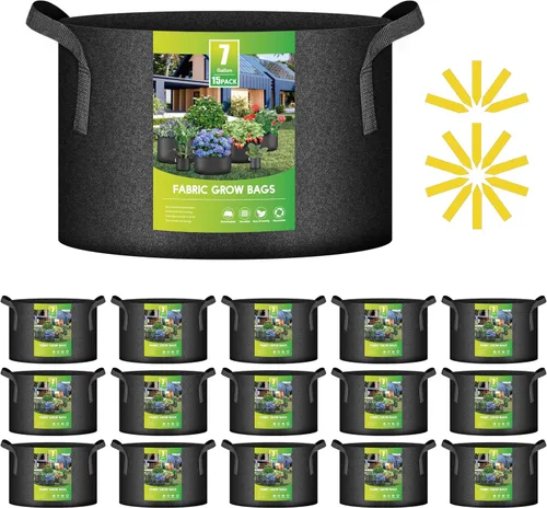 Miniatura 27 de iPower Paquete de 10 bolsas de cultivo de 3 galones, macetas de tela no tejida, contenedor de aireación con asas de correa para jardín y plantación
