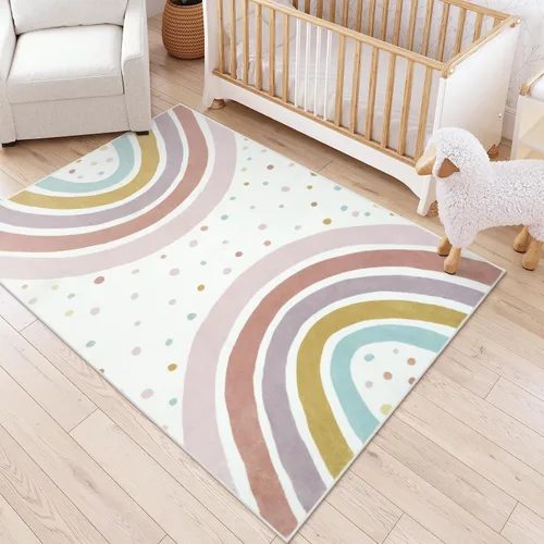 Miniatura 13 de STARUIA Alfombra lavable de arco iris para guardería de niñas, alfombra pequeña de 3 x 5 pies, alfombras de área coloridas para dormitorio de niños