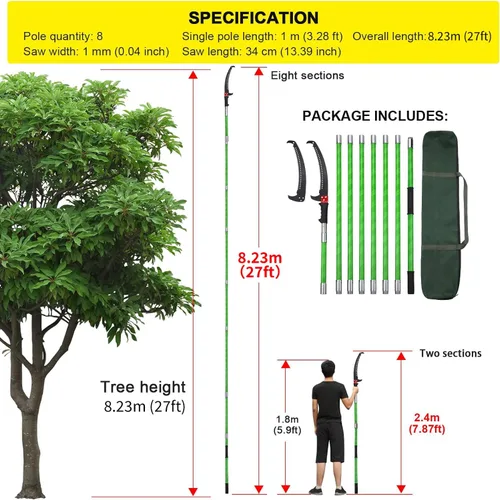 Miniatura 2 de Podadora de poste de árbol de 27 pies, ramas manuales, recortadora, rama de árbol, herramientas de jardín, sierras de poste de mano, altura