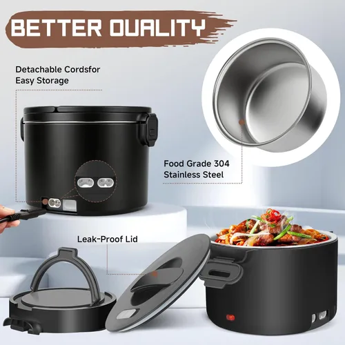 Miniatura 5 de Lonchera eléctrica para hombres, 1L/34oz 100W calentador de alimentos portátil a prueba de fugas calentador de alimentos para adultos 12V/24V/110V